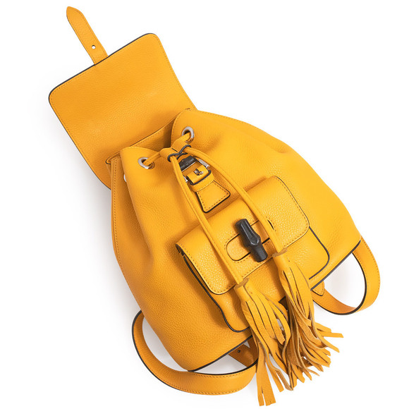 Gucci Bamboo Fringe Backpack Daypack Leather Yellow - Picture 3 of 9